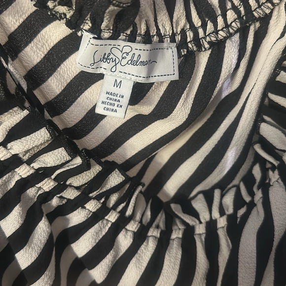 Black and white vertical stripes off the shoulder blouse with Statement Sleeve - Picture 5 of 5